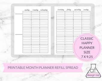 Classic Happy Planner Insert | Lined Monthly Spread (Digital Download)