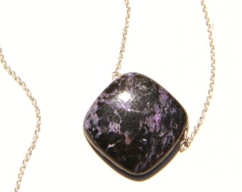 Charoite Necklace with Sterling Silver Chain & Swarovski Crystals