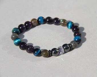 Galaxy Collection: SpaceX - Hematite, Labradorite, Amethyst, Blue Tigers Eye with Swarovski Crystal