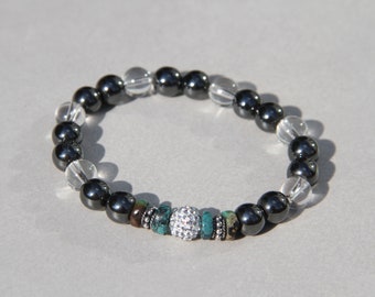 Galaxy Collection: Supernova - Swarovski Crystal Pave Ball, Turquoise, Clear Quartz, Hematite