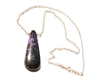 Charoite Necklace with Sterling Silver Chain & Swarovski Crystals