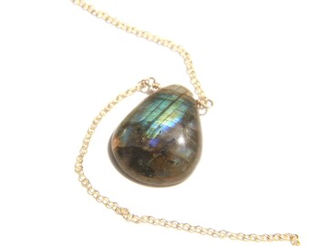 Labradorite Necklace with Gold Filled Chair & Swarovski Crystals