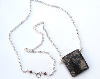 Turritella Jasper Sterling Silver Necklace with Swarovski Crystals