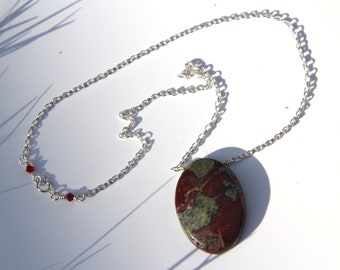 Dragon's Blood Jasper Sterliong Silver Necklace with Swarovski Crystals