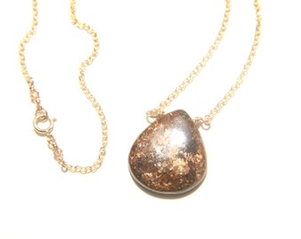 Bronzite Necklace with Gold Filled Chain with Swarovski Crystals