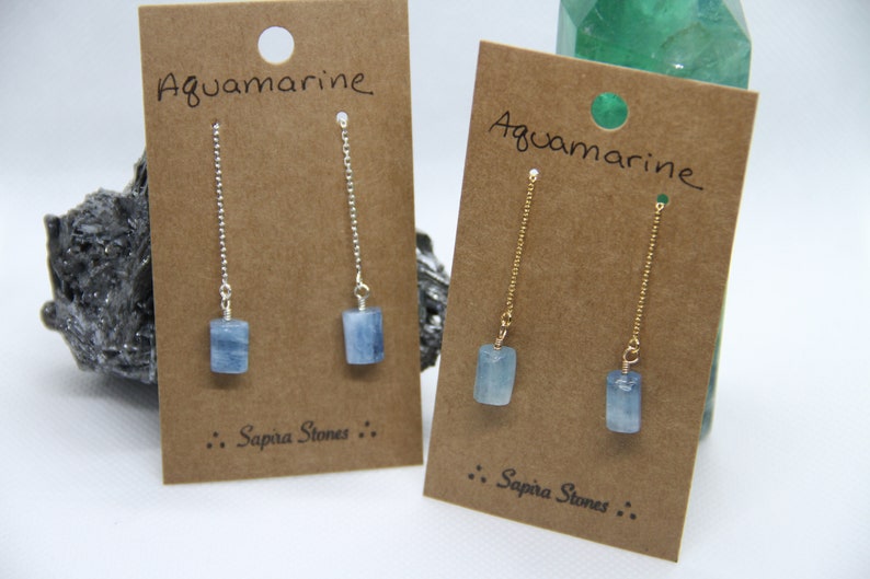 Aquamarine Threader Earrings image 1