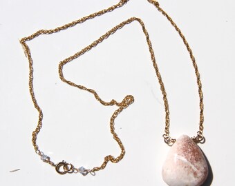 Scolecite Necklace with 14k Gold FIlled chain & Swarovski crystals