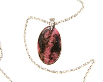 Rhodonite Necklace with Sterling Silver and Swarovski Crystals