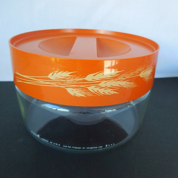 Vintage Pyrex Glass Canister with Orange Color Autumn Harvest Wheat Lid/ Countertop Storage/Food Storage Pyrex/ Store N See