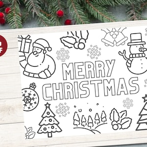 Printable coloring placemat, DIY Christmas dinner decor, instant download kid&#39;s place setting