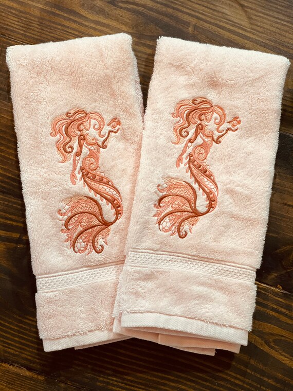 Mermaid Coral Towel Set // Wedding Gift // Bath Towel Set // Etsy