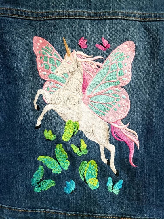 Embroidered Unicorn Denim Jacket: Personalized Kids Jean Coat