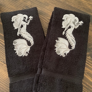 Embroidered Mermaid Towel Set: 100% Cotton Nautical Bath Decor