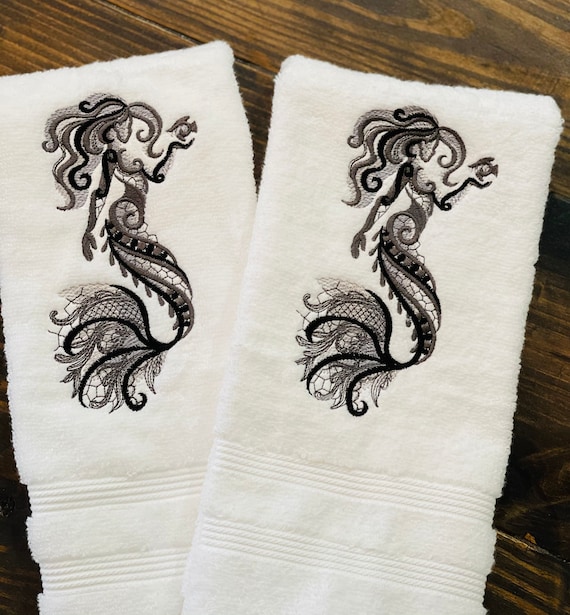 Mermaid Towels Charcoal // Wedding Gift // Bath Towel // House 