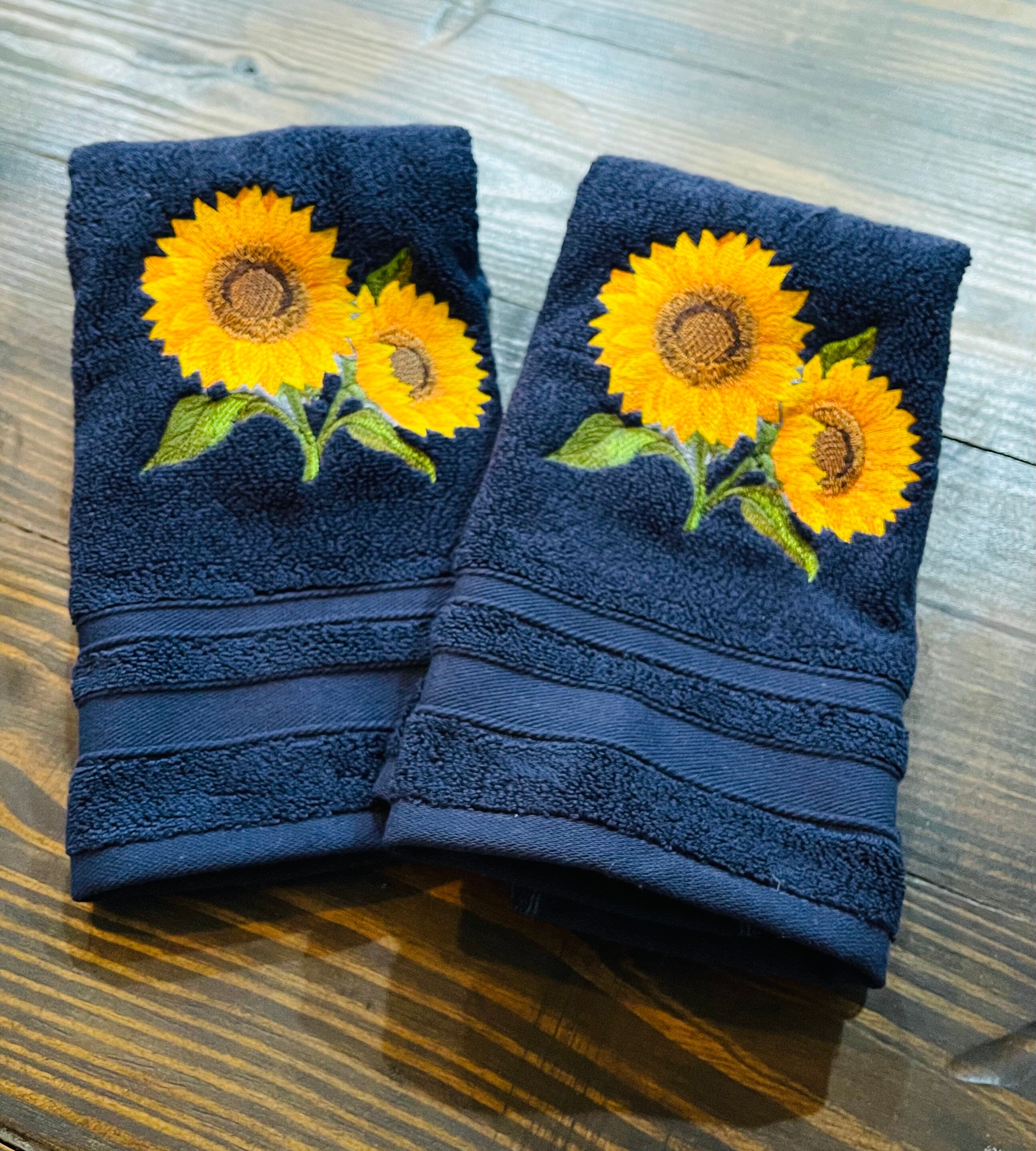 Sunflower in Blossom Sunflower Towels Flower Towels Embroidery Towels Farm House Decor farm House Towels Etsy