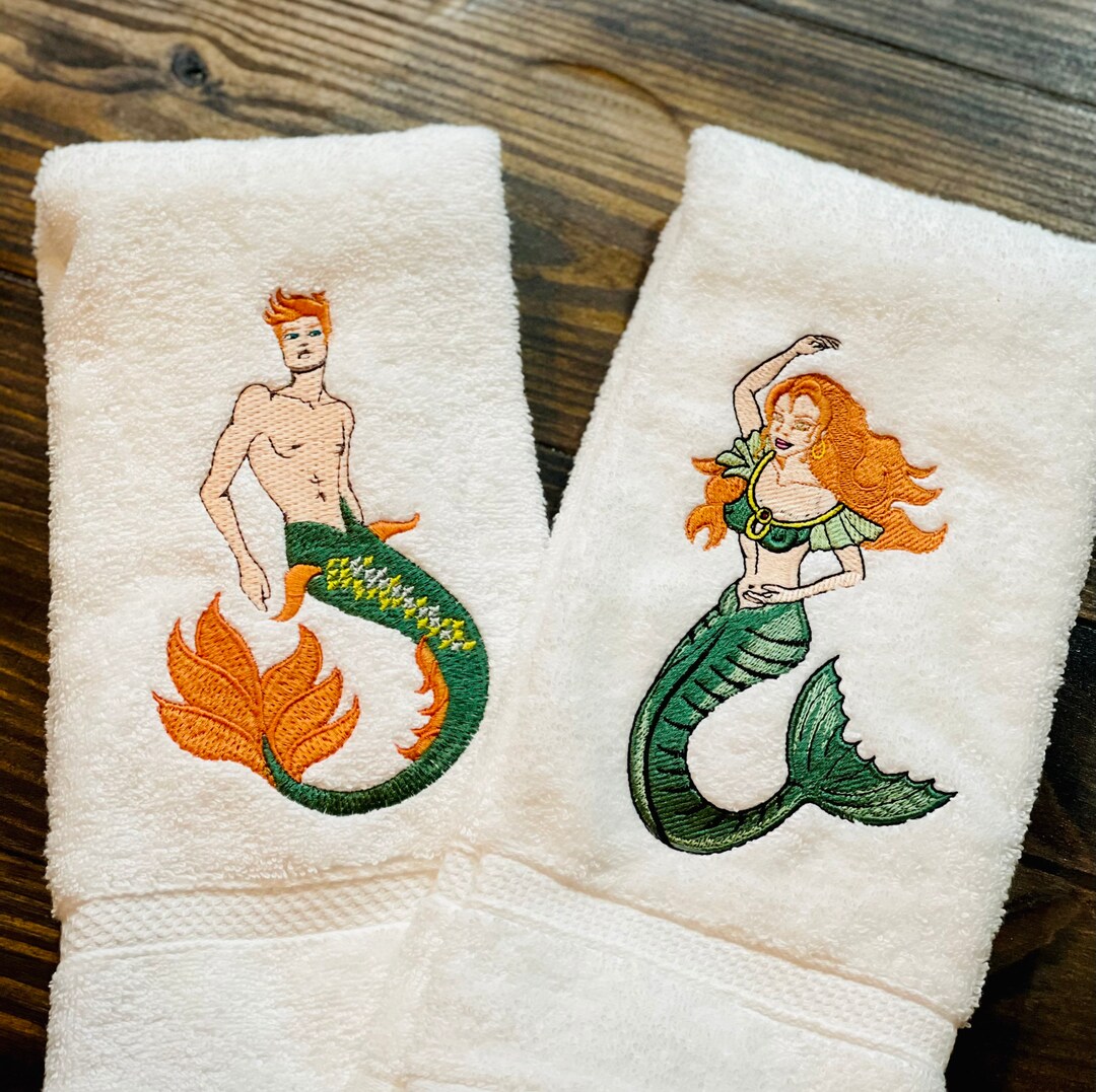 Mermaid & Merman Green Towel Set // Couple Towel Set// Kids Bathroom
