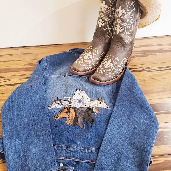 Girls personalized embroidery Horse BlueJean Jacket // Horses // Horse Jacket // Kids Jackets // Kids Horse Clothes // Girls Jackets