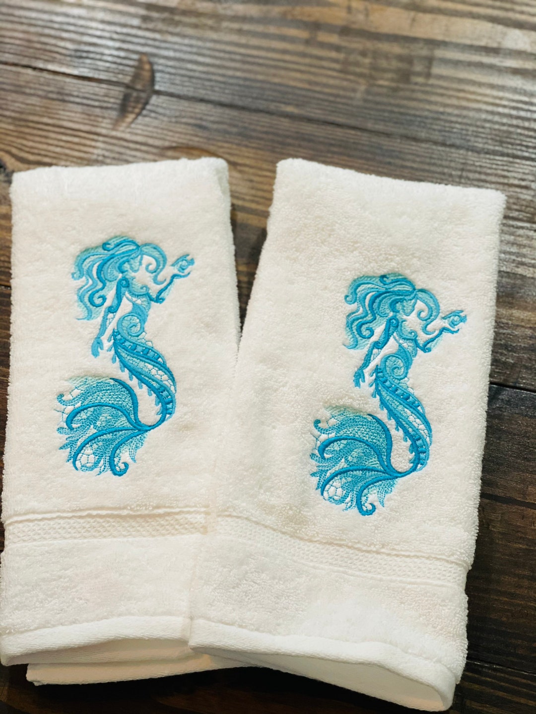Mermaid Towels Aqua Blue // Wedding Gift // Bath Towel Set // Etsy