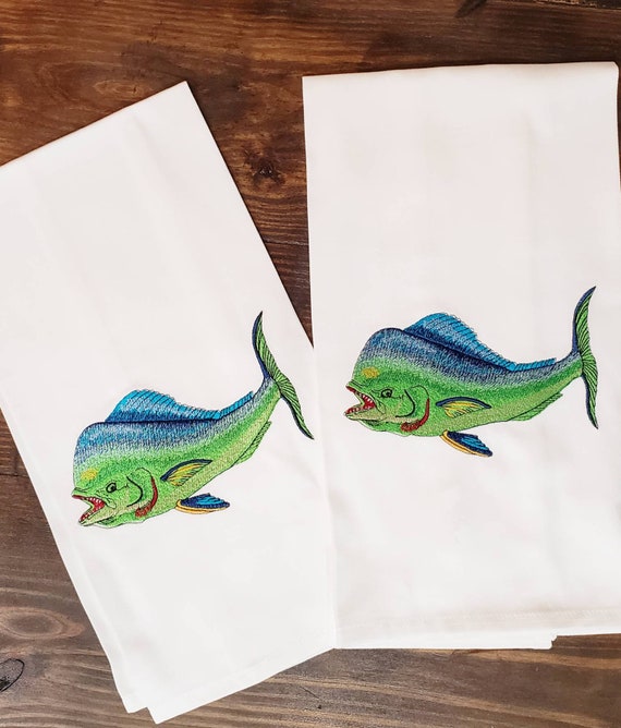 Mahi Towels / Kitchen Towel // Deep Sea Fishing/ Offshore Fishing  /embroidery Towels// Bathroom Towels / Nautical Towels 