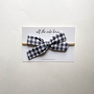 school girl bow - gray gingham