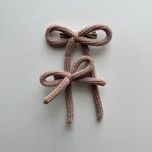 knit bows, pink bows, valentines bows, long tail bows, baby bows, hair accessories