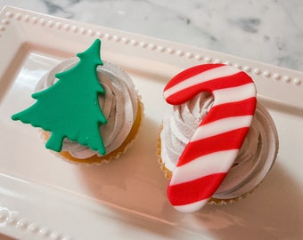 Christmas holiday fondant cupcake toppers- set of 12 assorted toppers