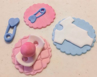 Baby shower fondant cupcake toppers- 4 pieces total