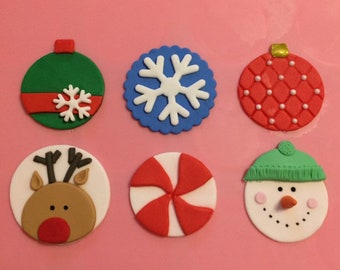 Christmas holiday fondant cupcake toppers- set of 12 assorted toppers