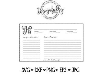 Monogram Recipe Card, H Monogram, Printable Recipe Card, Bridal Shower, Wedding Invitation, New Bride, Graduate Gift, Personalized Custom