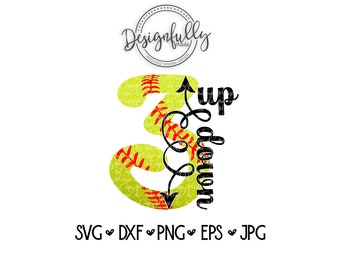 3 up 3 down, Softball SVG, Three strikes, Softball cut file, Softball Mom, Slow pitch, Fast pitch, Silhouette cameo, Cricut, SVG, png, jpeg