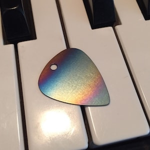 100% Titanium Guitar Pick Necklace. Earrings Pendant Jewelry Metal USA rainbow blue silver natural musician gift band
