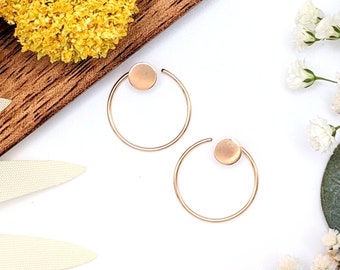 Ear Jacket + Threader - Solid Circle M Combo - Front and Back Earrings : 14k Gold Filled or Sterling Silver