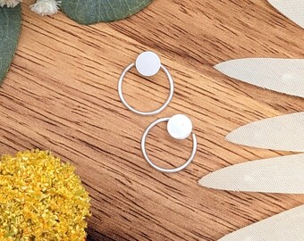 Ear Jacket + Threader - Solid Circle S Combo - Front and Back Earrings : 14k Gold Filled or Sterling Silver