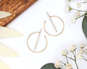 Ear Jacket + Threader - Bar Circle L Combo - Front and Back Earrings : 14k Gold Filled or Sterling Silver