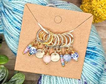 Stitch Markers Set of 8 - Leverback Hoop - Porcelain Pastel Set : Knitting & Crochet Notions