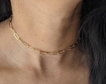 Dainty Paperclip Choker Necklace - 24k Gold Filled