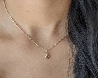 Sierlijke Puffy Star Charm Choker Ketting - 14k Goud gevuld