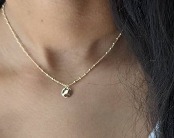 Dainty Hammered Coin Charm Choker Necklace - 14k Gold Filled