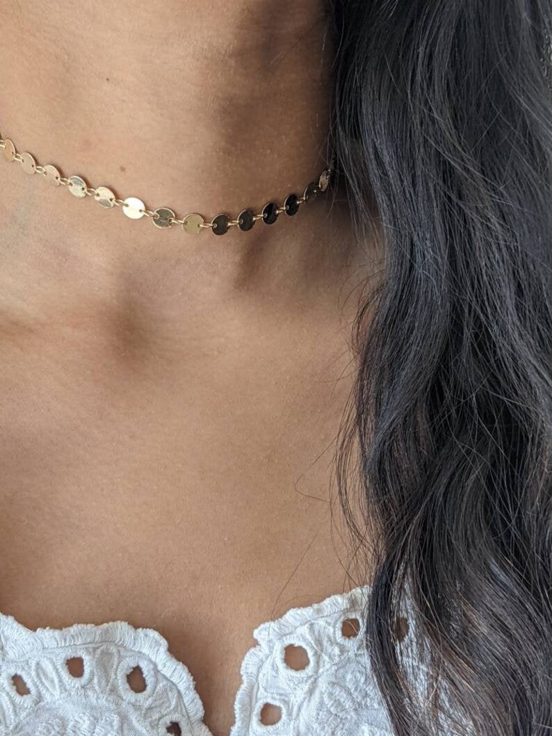 Dainty Coin Circle Choker Necklace 14k Gold Filled image 1
