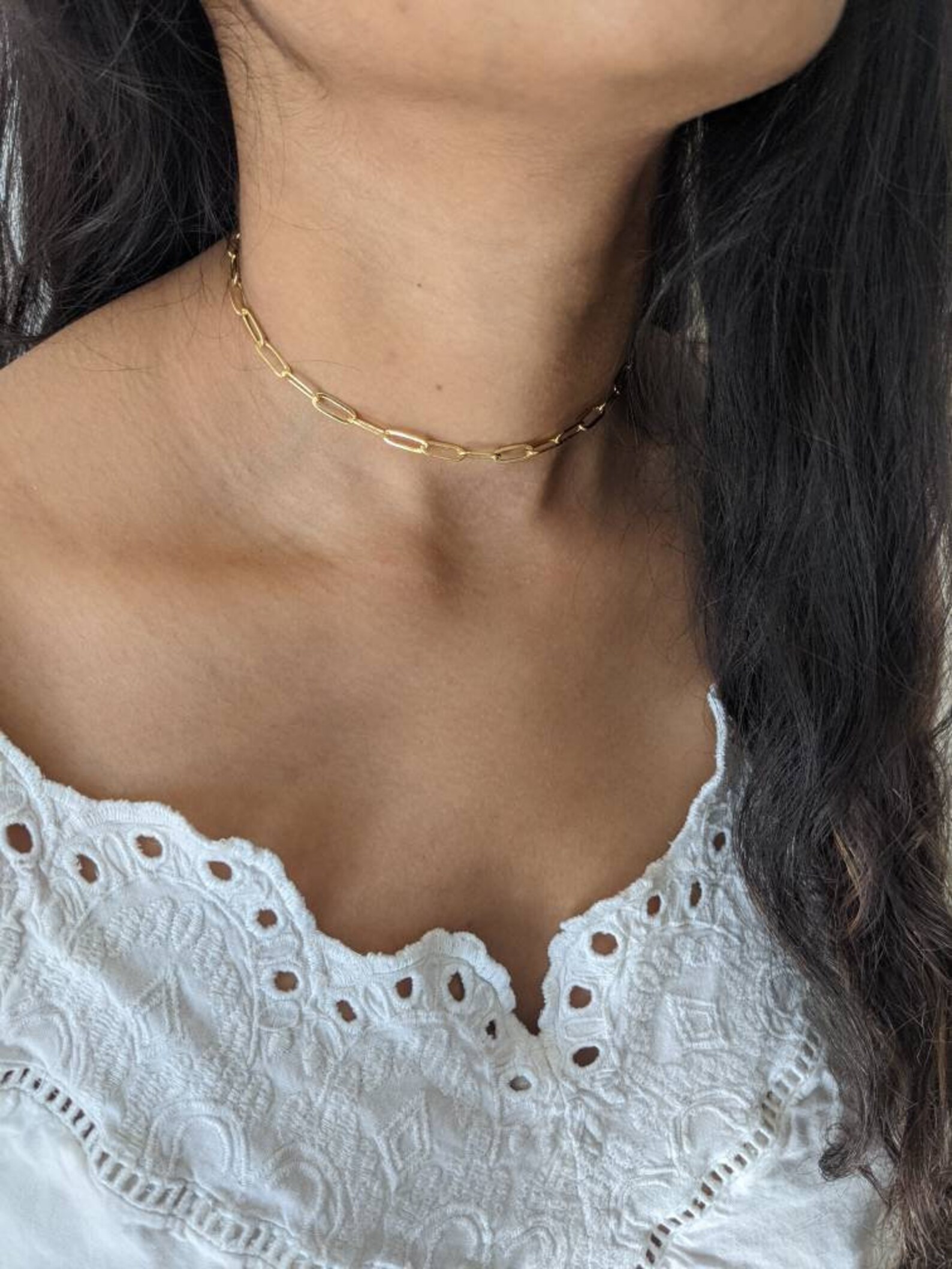 Dainty Paperclip Choker Necklace 24k Gold Filled Etsy