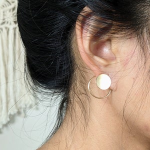 Ear Jacket Threader Solid Circle L Combo Front and Back Earrings : 14k Gold Filled or Sterling Silver image 2