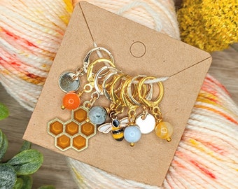 Stitch Markers Set of 8 - Leverback Hoop - Sunburst Bees Set : Knitting & Crochet Notions