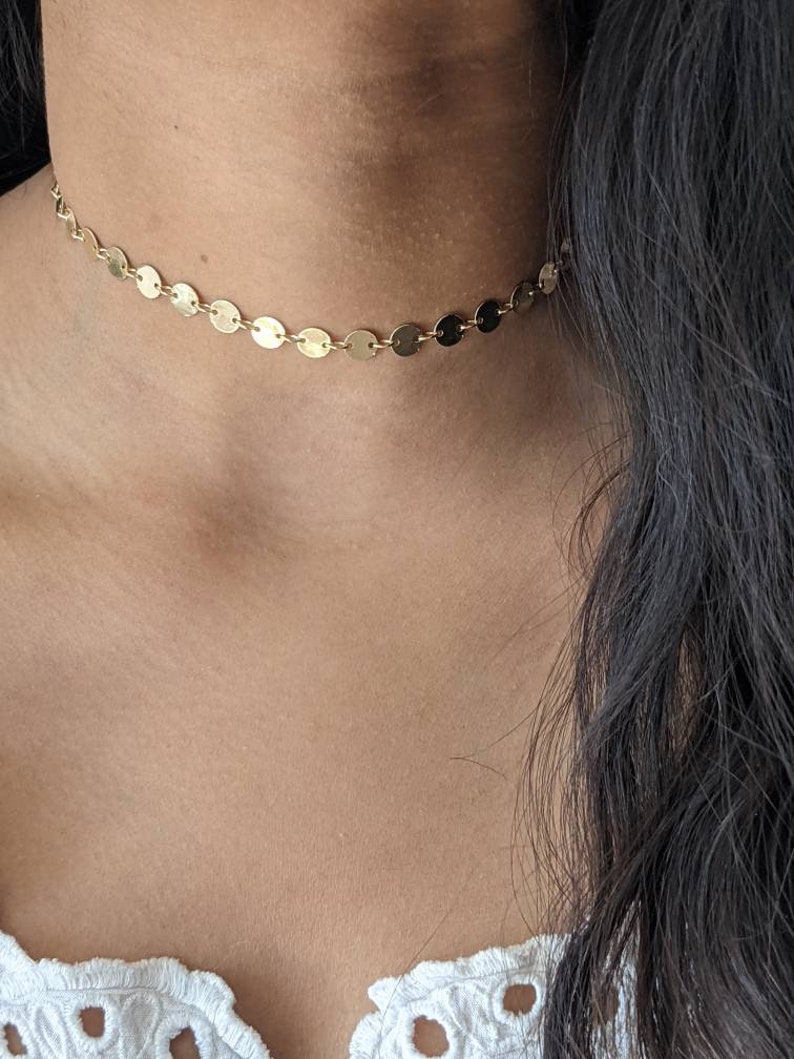 Dainty Coin Circle Choker Necklace 14k Gold Filled image 6