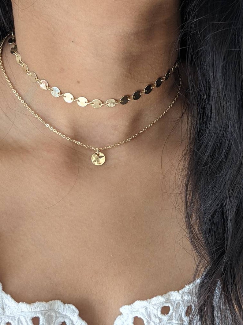 Dainty Coin Circle Choker Necklace 14k Gold Filled image 3
