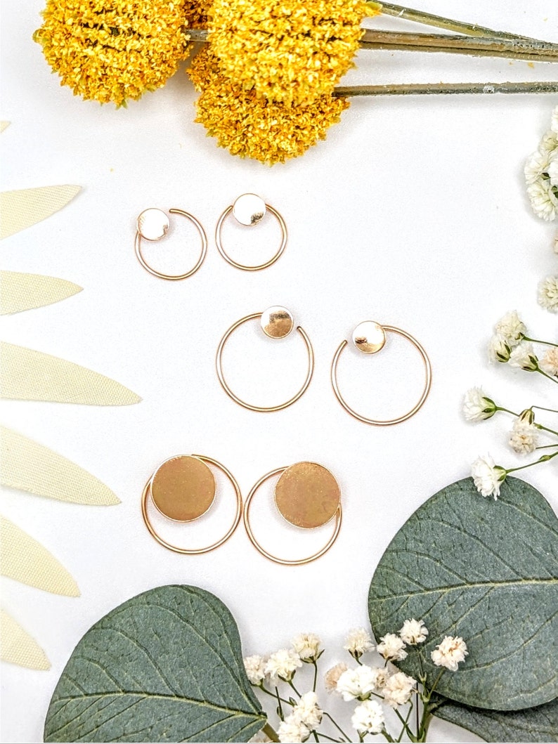 Ear Jacket Threader Solid Circle L Combo Front and Back Earrings : 14k Gold Filled or Sterling Silver image 6