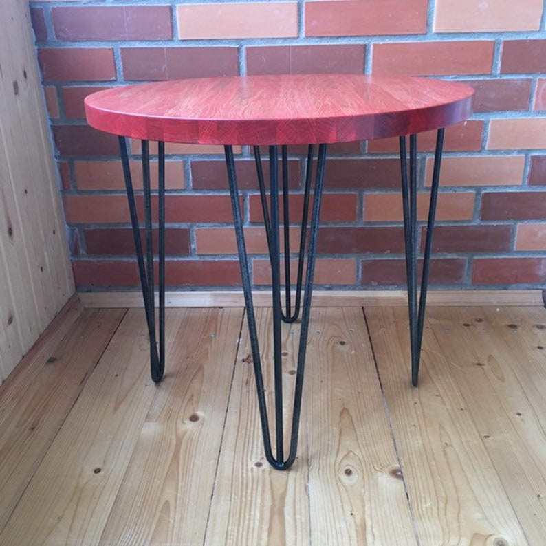 Round Coffee Table Wood Oak Red Round Wood Table Hairpin Legs Home Living Living Room Furniture 330 Co Il