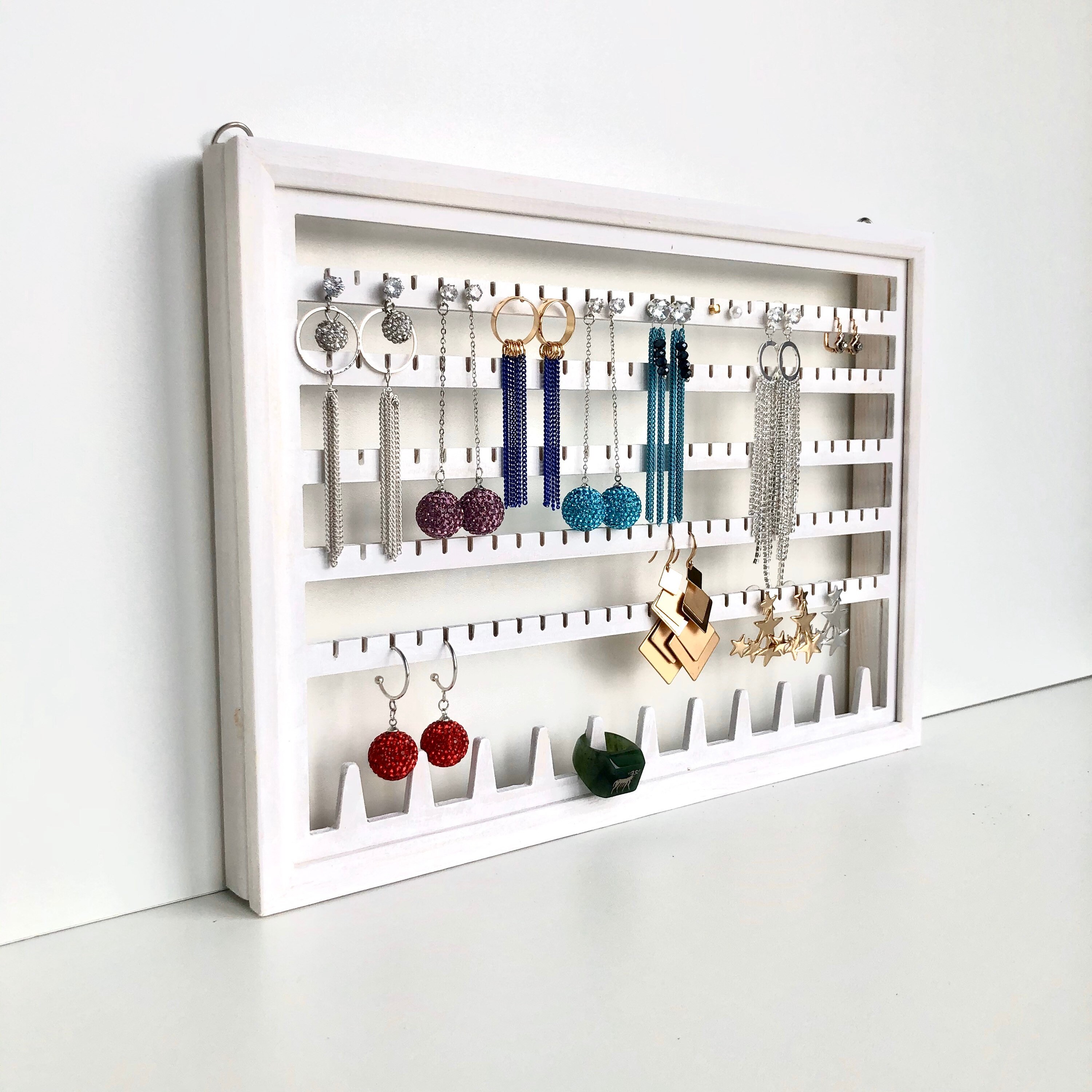 White Earring Holder Display Stand Organizer Wall Wood Mount Etsy