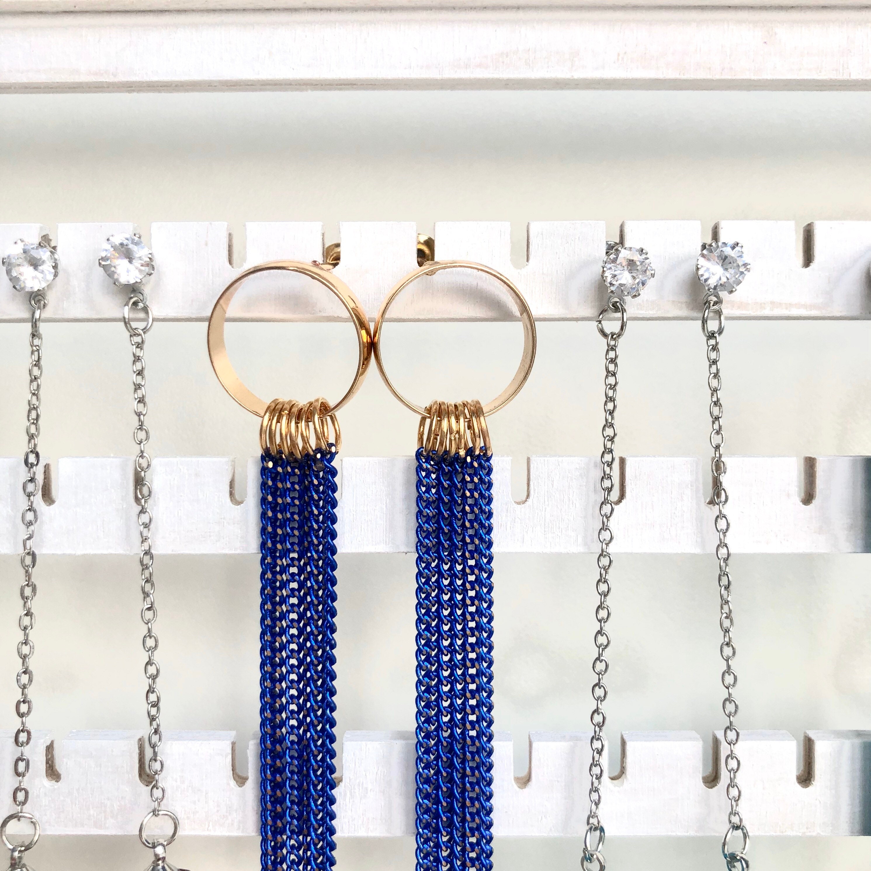 White Earring Holder Display Stand Organizer Wall Wood Mount Etsy