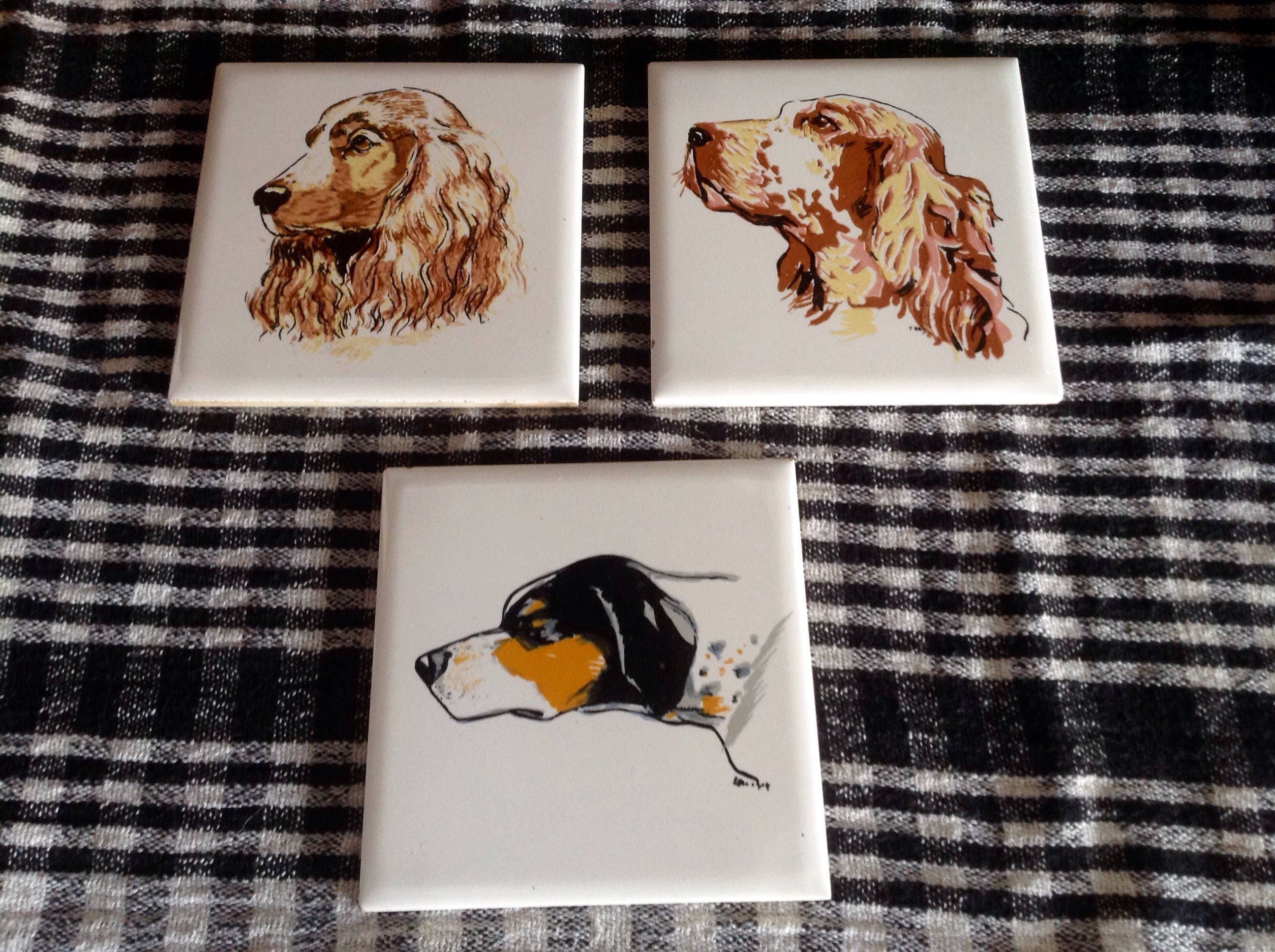 Villeroy & Boch Set de 3 Tuiles Chien Chasse - Setter, Pointer, Epagneul