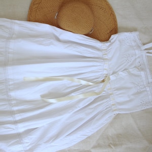 French Antique Edwardian Petticoat Embroidered White Cotton Nightgown midi dress / slip dress